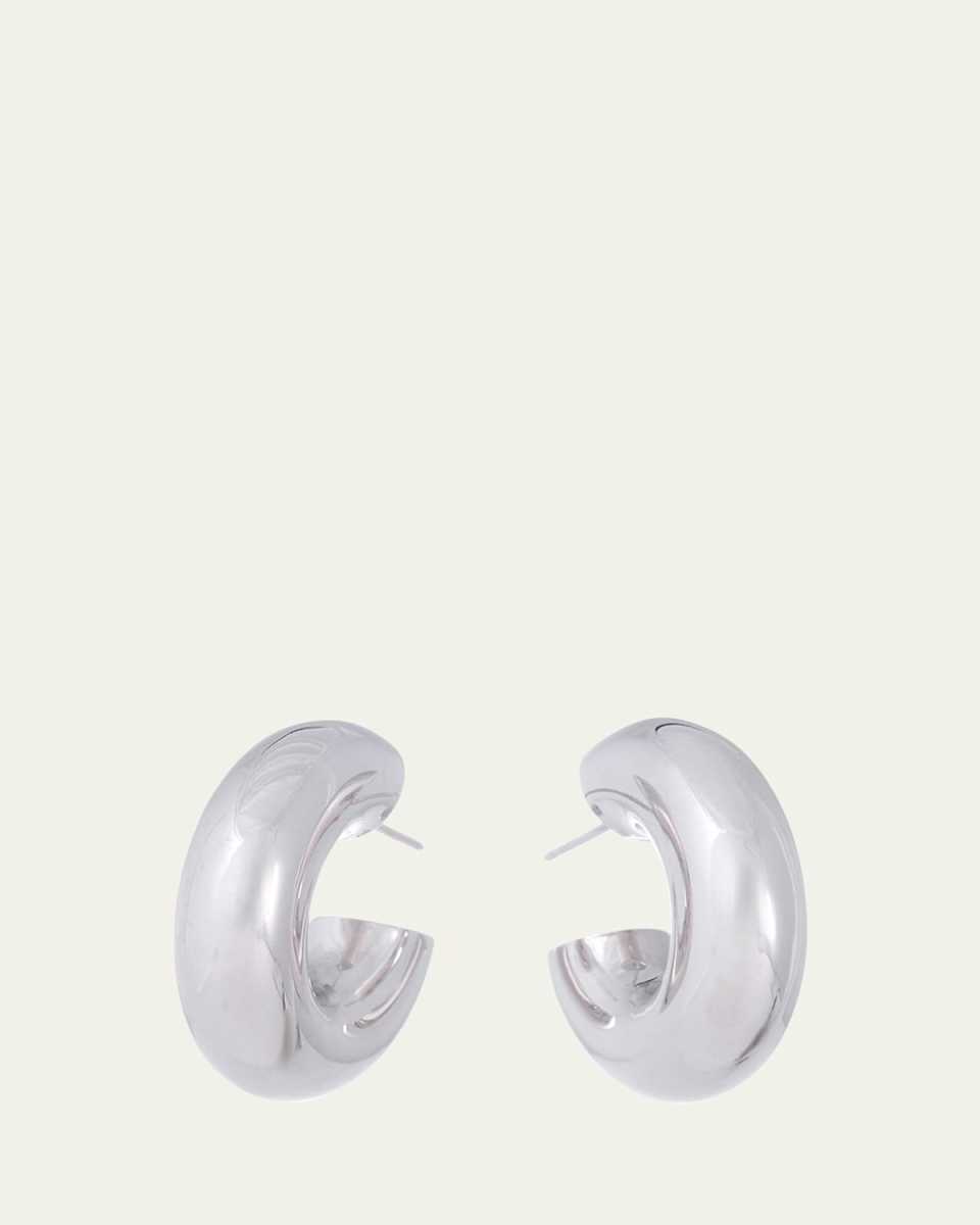 18K White Gold Wide Tubular Hoop Earrings